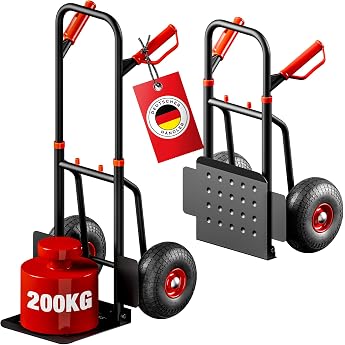 Athlon Tools Heavy Duty Sack Truck Solid Rubber Tyres 200 kg | Steel frame with air-filled tyres, large wheels smooth and low