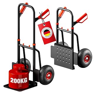 ATHLON TOOLS Schwerlast Sackkarre Vollgummireifen 200kg – Stahlrahmen mit luftgefüllten Reifen, große Räder leichtgängig & stoßarm, platzsparend zusammenklappbar - Amazon product rated Grade B