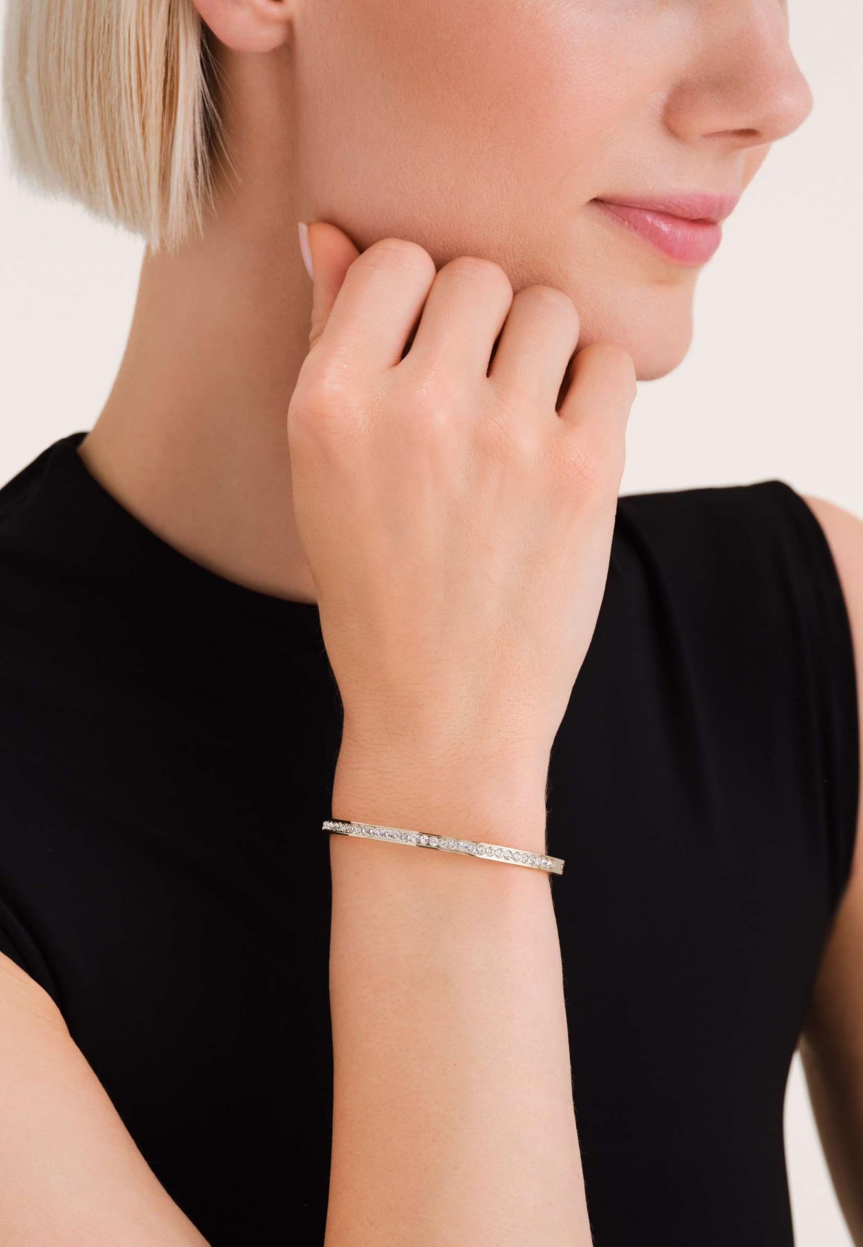 Rosefield Tennis Collection Bracciale Bangle da Donna con Cristalli in Acciaio Inossidabile