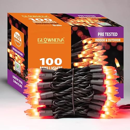 GLOWNOVA Alambre marrón, naranja, bombilla incandescente, 100 miniluces para decoración de interiores, árbol de Halloween, hogar, fiesta, festival