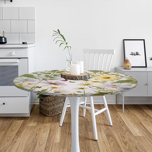 Vista 84 de Mantel redondo ajustable con borde elástico, mantel de hojas coloridas abstractas, impermeable, lavable, para mesas redondas, ideal para picnic