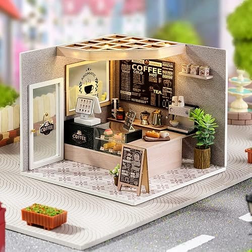 Miniatura 7 de Lannso Kit de casa de muñecas en miniatura, kit de casa de muñecas con cubierta a prueba de polvo, mini juguetes de casa de muñecas de madera hechos