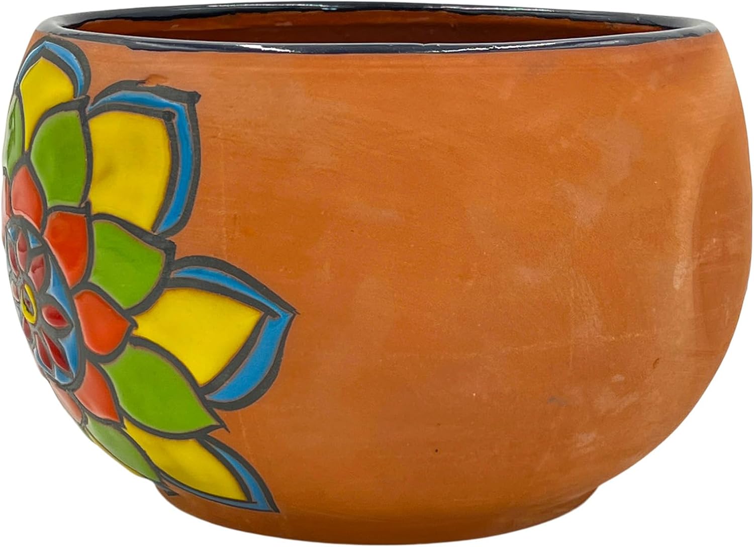 Cactus Canyon Ceramics Bule Mexican Talavera Terracotta Planter Pot (8.5" D x 8.5" W x 6" H) Hand Painted - Dark Blue Trim - Mexican Decor Planter