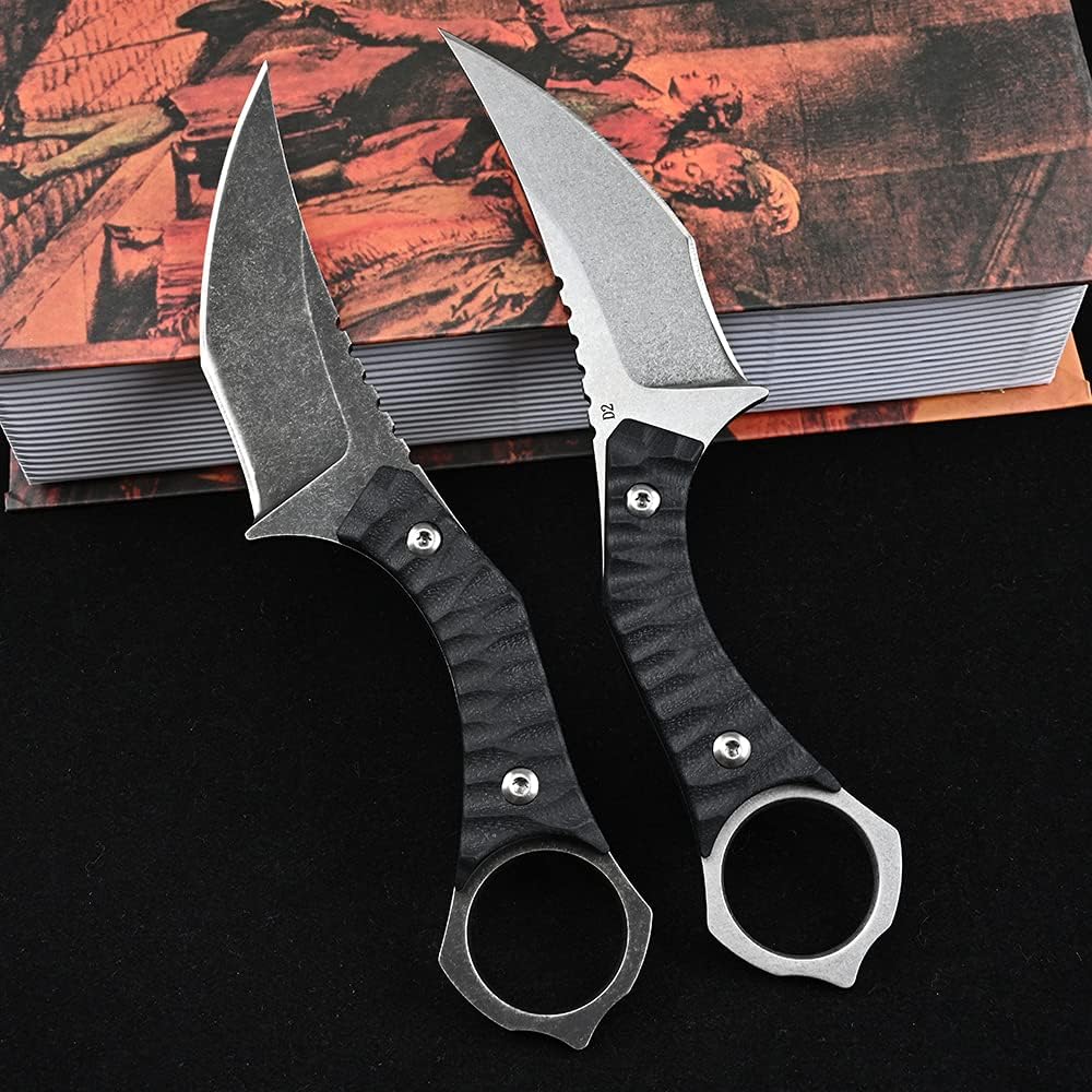 Ccanku C1152 Fixed Blade Knife, D2 Blade G10 Handle EDC Tool Knife for Outdoor Camping Hiking(Silver)