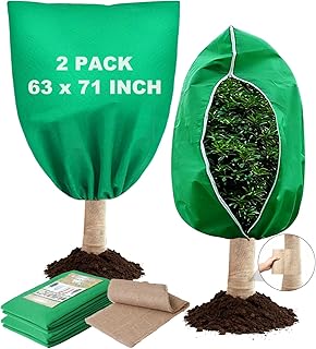 2 Pack 63 x 71 Inch Plant Covers Freeze Protection, Frost Cloth Plant Freeze Protection With Burlap Tree Wrap, Reusable Breathable Freeze Blankets With Drawstring for Fruit Tree Shrub Potted