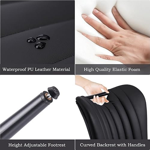 Miniatura 4 de Juego de 2 sillas de comedor tapizadas de cuero, modernas sillas de comedor de cocina de mediados de siglo con patas de metal negro, sillas de