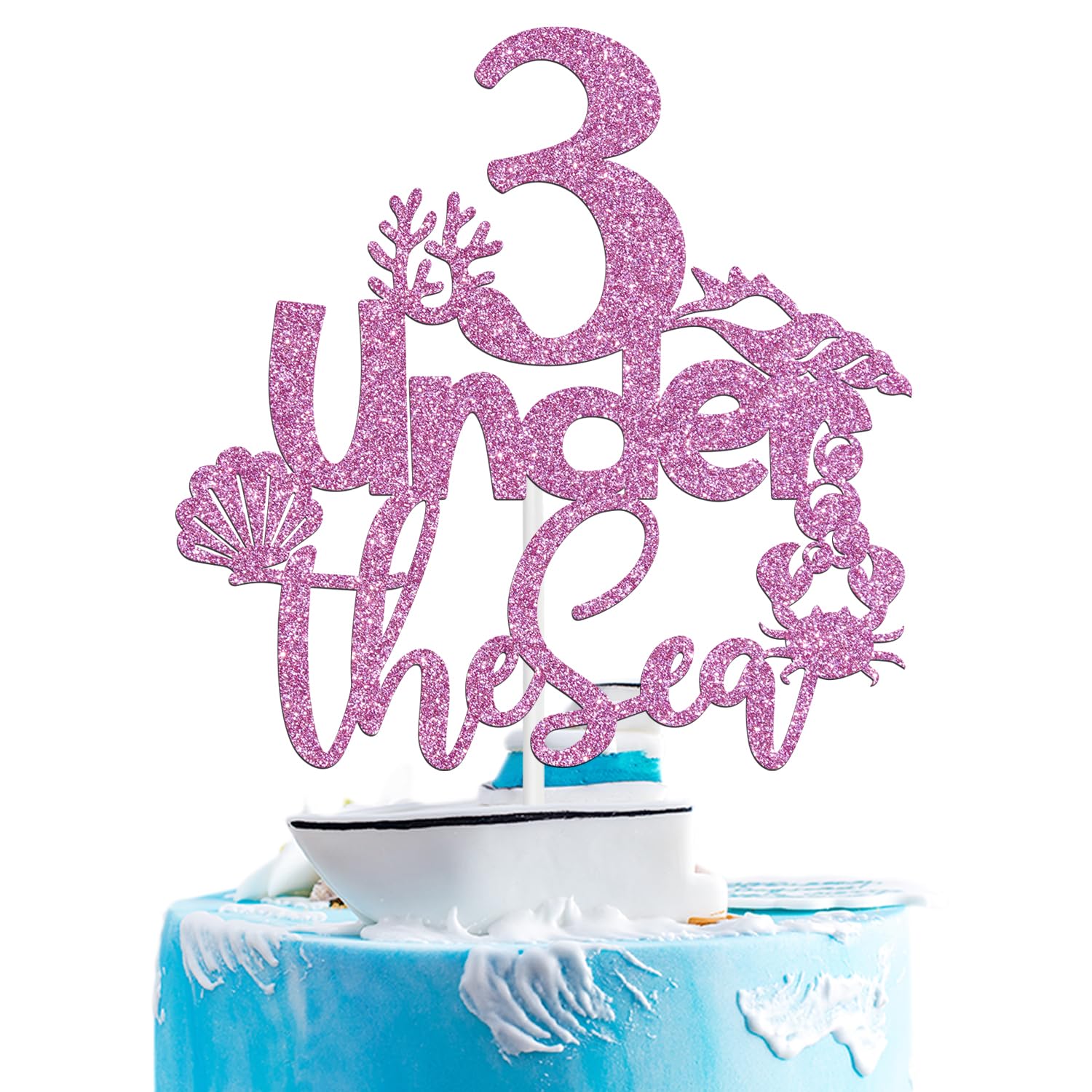 Mermaid 3 Under the Sea Cake Topper - Baby Girl Third Birthday Cake Topper - Mermaid 3 Years Old Birthday Party Decoration Supplies