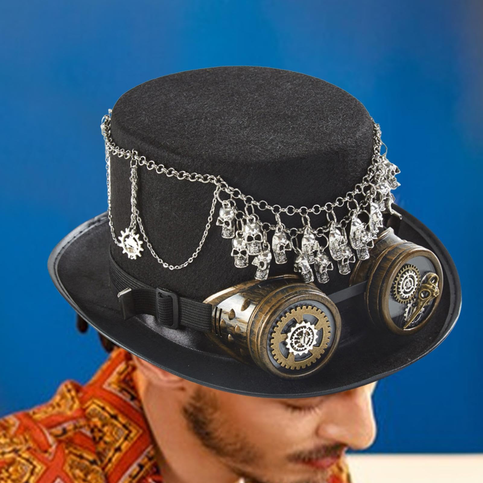 Cappello da cosplay steampunk teschio spettrale retrò con cinturino