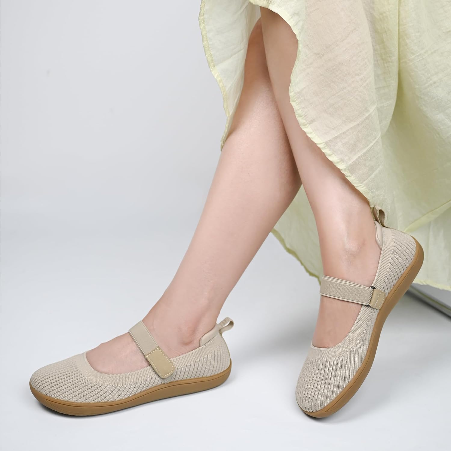 Women's Barefoot Mary Jane Flats - Wide Toe Box & Round Toe Knit Ballet Flat Shoes, Comfortable Dressy Casual Office Shoes - Image 2