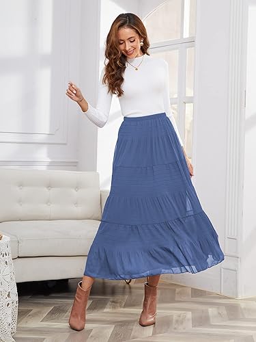 Miniatura 2 de NASHALYLY - Faldas largas de gasa, acampanadas, plisadas, con cintura alta y elástica para mujer