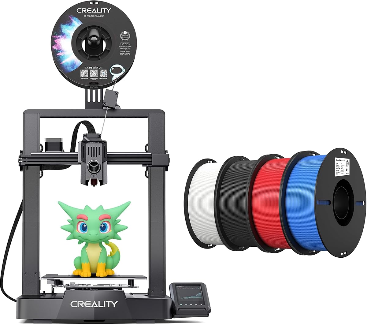 Paquete mejorado para impresora 3D Creality Ender 3 V3 KE con filamento para impresora 3D Creality de 1,75 mm, 4 kg (negro, blanco, rojo, azul)