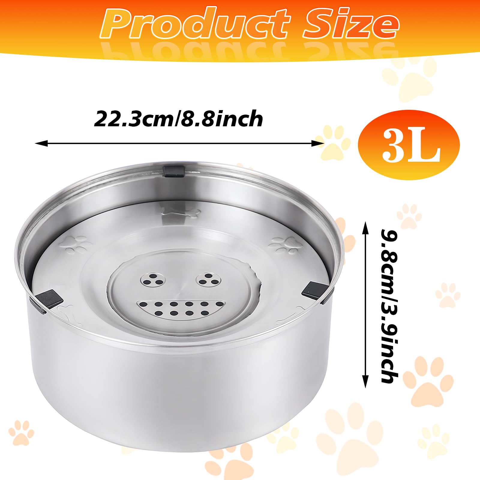 Amexo Gamelle d'eau Anti Éclaboussures pour Chiens, Gamelle d'eau Anti Déversement pour Chien en Acier INOX 304, Bol d'eau Antidérapant pour Animaux de Compagnie (3L)