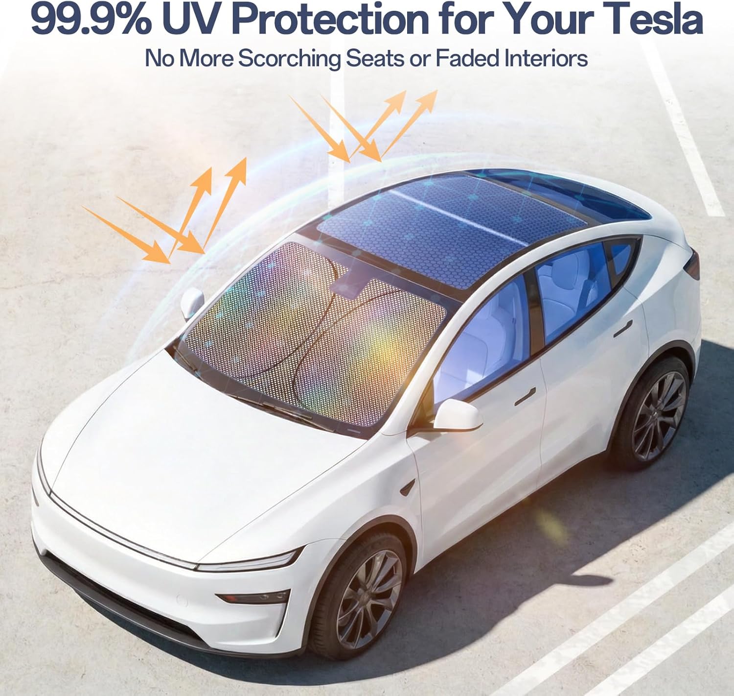 3PCS Windshield & Roof Sunshade Set for Tesla New Model Y Juniper 2025-2026, Foldable Sun Shade, Custom Fit Window Shade, Split Design No-Sag Sunshade Roof, Interior UV Protection & Heat Insulation