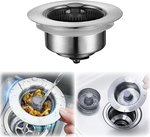 Ayuda para fregadero de acero inoxidable 3 en 1, colador de drenaje y tapón de cocina de acero inoxidable, coladores de fregadero para fregadero de