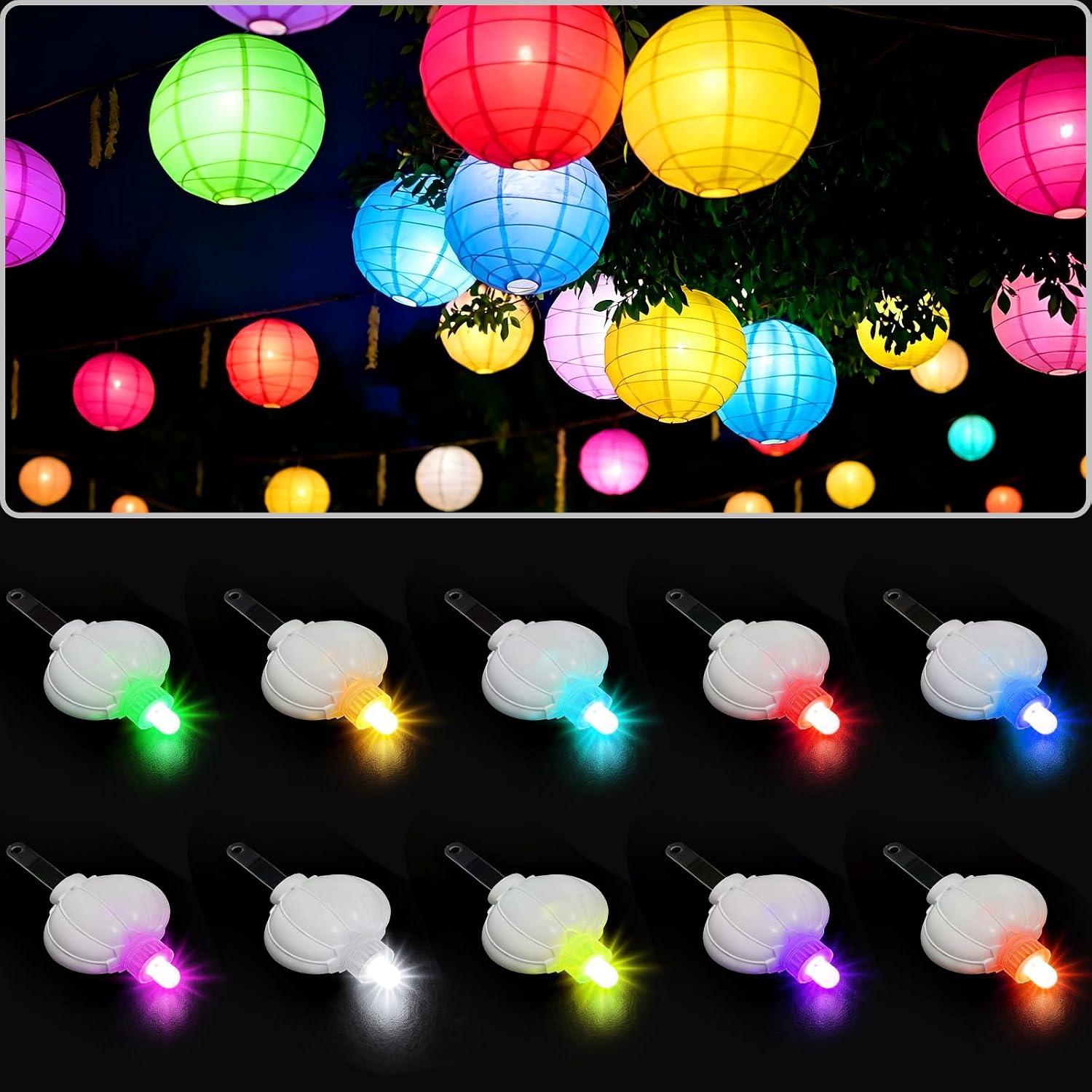 ZGWJ Paper Lantern Lights Battery Operated, 10 Pack Hanging Small LED Lights for Lantern, Balloon,Wedding,Party, Decorative Lighting for Outdoor Indoor Halloween Christmas Decorations Warm White