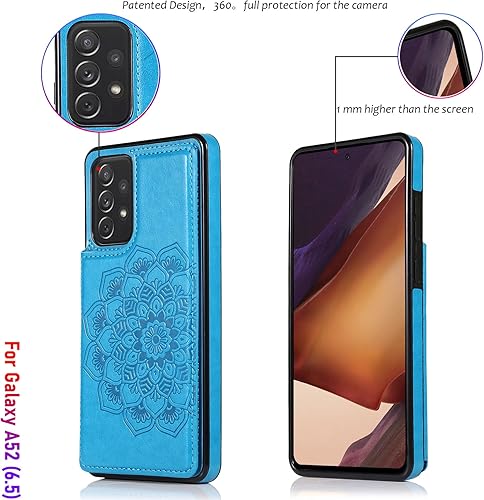 Miniatura 4 de Funda tipo cartera para Galaxy A52 (5G) de 6.5 pulgadas con tarjetero, diseño de mandala en relieve de piel sintética con doble cierre magnético,