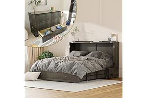 Pine Wood Murphy Bed with Mattress and Storage