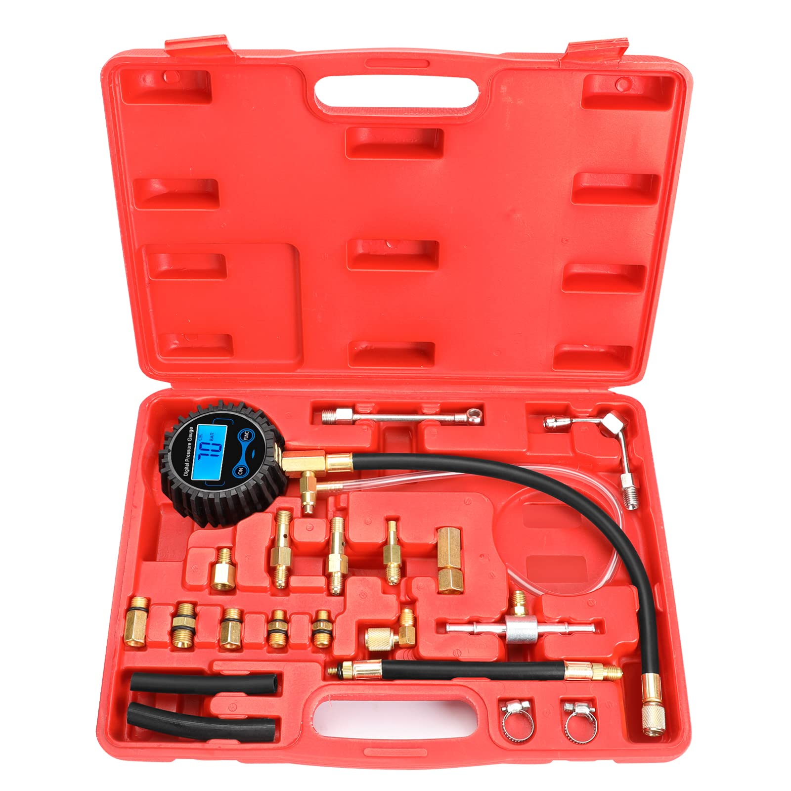 BETOOLL Fuel Pressure Gauge - Fuel Pressure Test Kit - Digital Gauge Fuel Pressure Gauge Kit - Fuel Injector Injection Pump Pressure Tester Car Tools 0-300PSI for Cars and Trucks