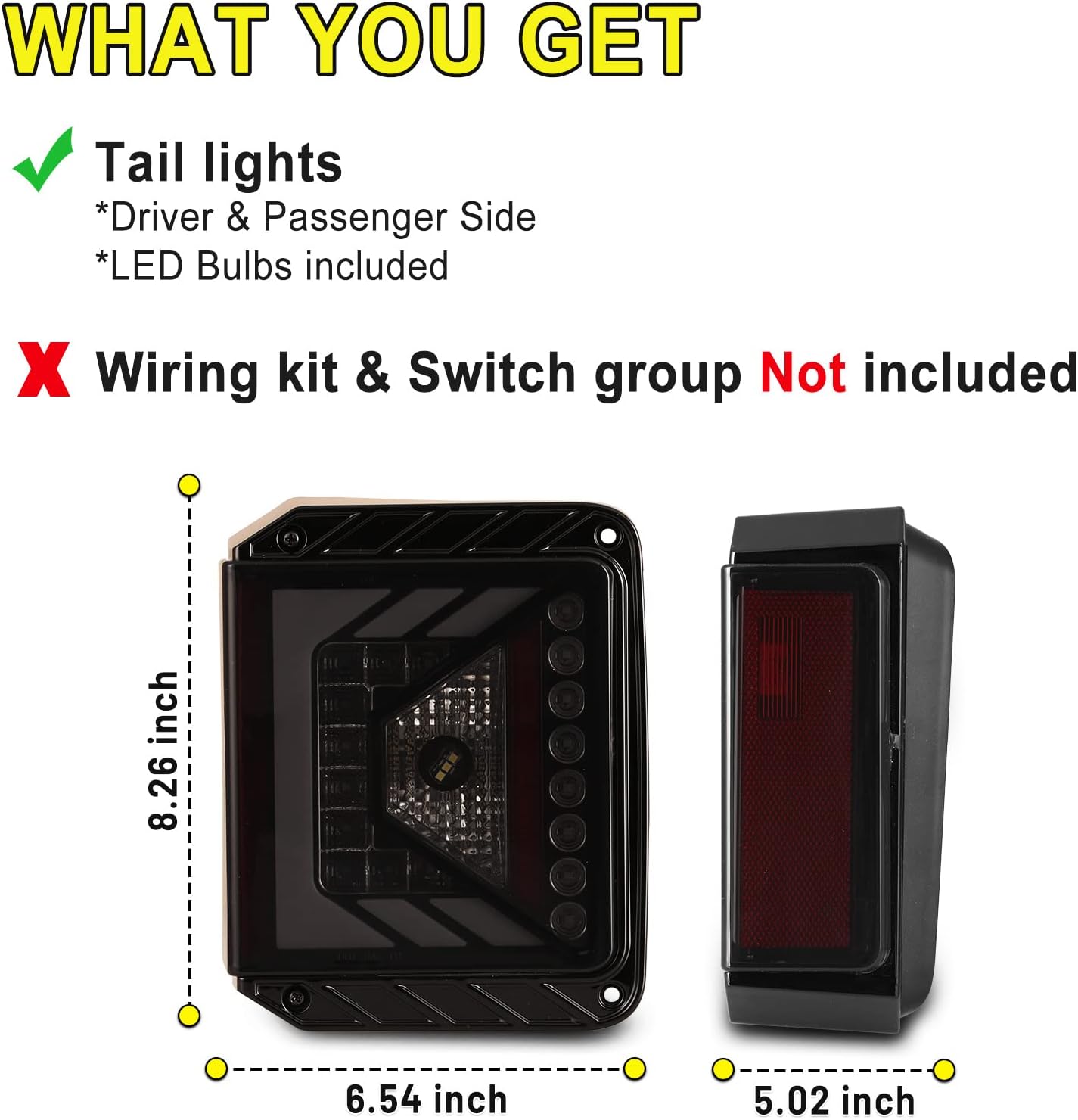 Tail Lights LED For Jeep Wrangler JK JKU 2007-2018 Taillights Rear Lamps Driver Passenger Assembly Replacement 1 Pair (Black housing Smoke lens)