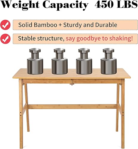 Miniatura 7 de Nnewvante Escritorio para computadora de escritura de 46 pulgadas de bambú para oficina en casa con 2 cajones muebles modernos estación de trabajo
