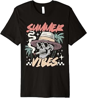 Retro Summer Skull Smoking Palm Tree Beach Surf Cool Vintage Premium T-Shirt