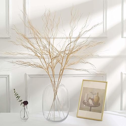Efavormart - Paquete de 4 rellenos de florero de ramas de tallo largo de 39 pulgadas de oro metálico, para manualidades, flexibles, ramas rizadas,
