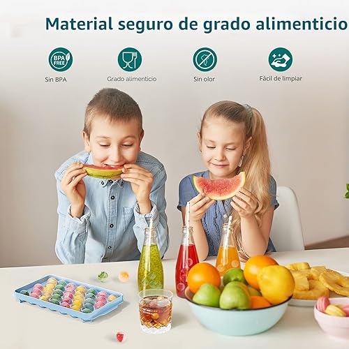 Miniatura 5 de Paquete de 3 bandejas de hielo para congelador, 99 bandejas de cubitos de hielo con tapa y contenedor, bandejas redondas para cubitos de hielo