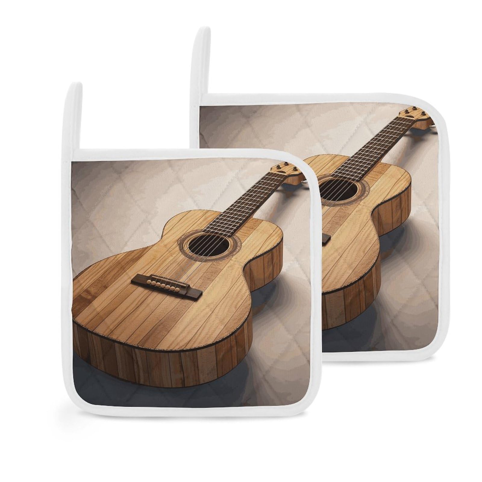 Btcowzrv Style Guitar Wooden 2 Pack Pot Holders For Kitchen, Heat Resistant Potholder Set With Hanging Loops, Hot Pads For Oven Baking Cooking