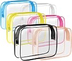 6 Pack Toiletry Bag Makeup Bag Cosmetic Bag, TSA Approved Clear Travel Toiletry Bag wih Zippers, Quart Size Travel Makeup Cosmetic Bag for Women Men, Carry on Airport Airline Compliant Bag, 6 Colors