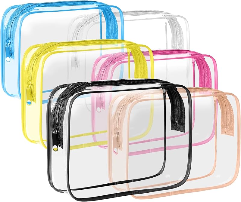 ZHOOGE Pacote com 6 necessaires transparentes para cosméticos e viagem, com zíper, 6 cores