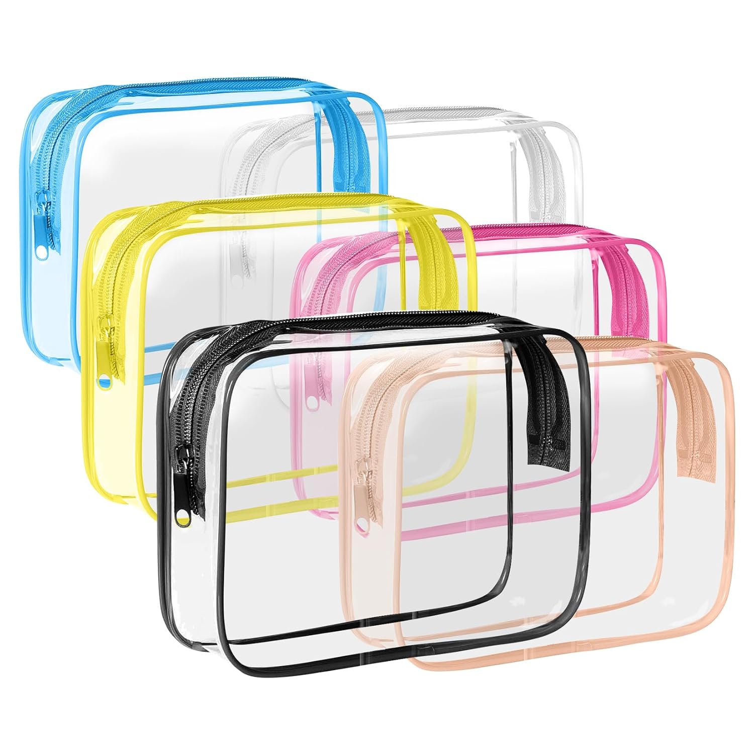 6 Pack Toiletry Bag Makeup Bag Cosmetic Bag TSA Approved Clear Travel Toiletry Bag wih Zippers Quart Size