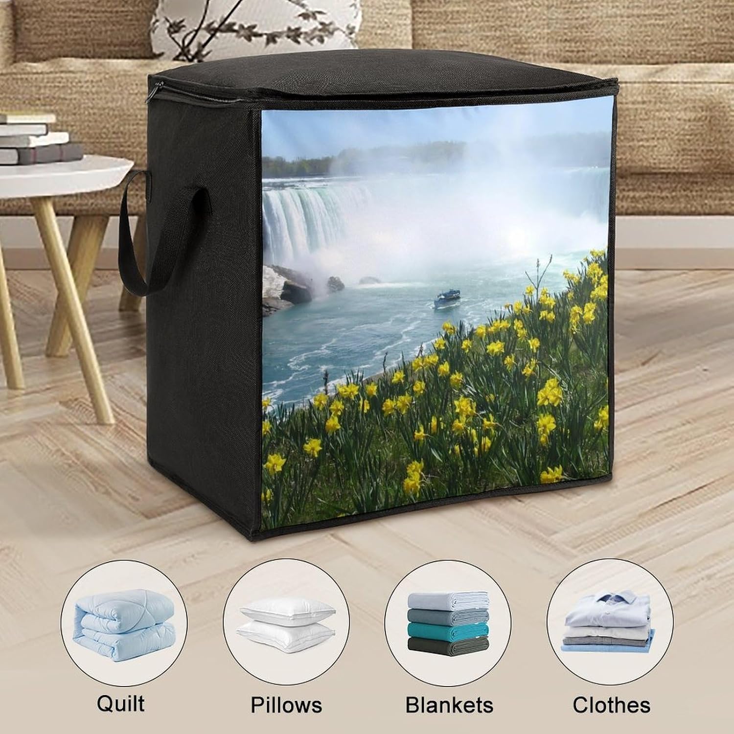 Niagara Falls Waterfall Large Comforter Blanket Storage Bags Bins 70L Closet Organizer with Handles