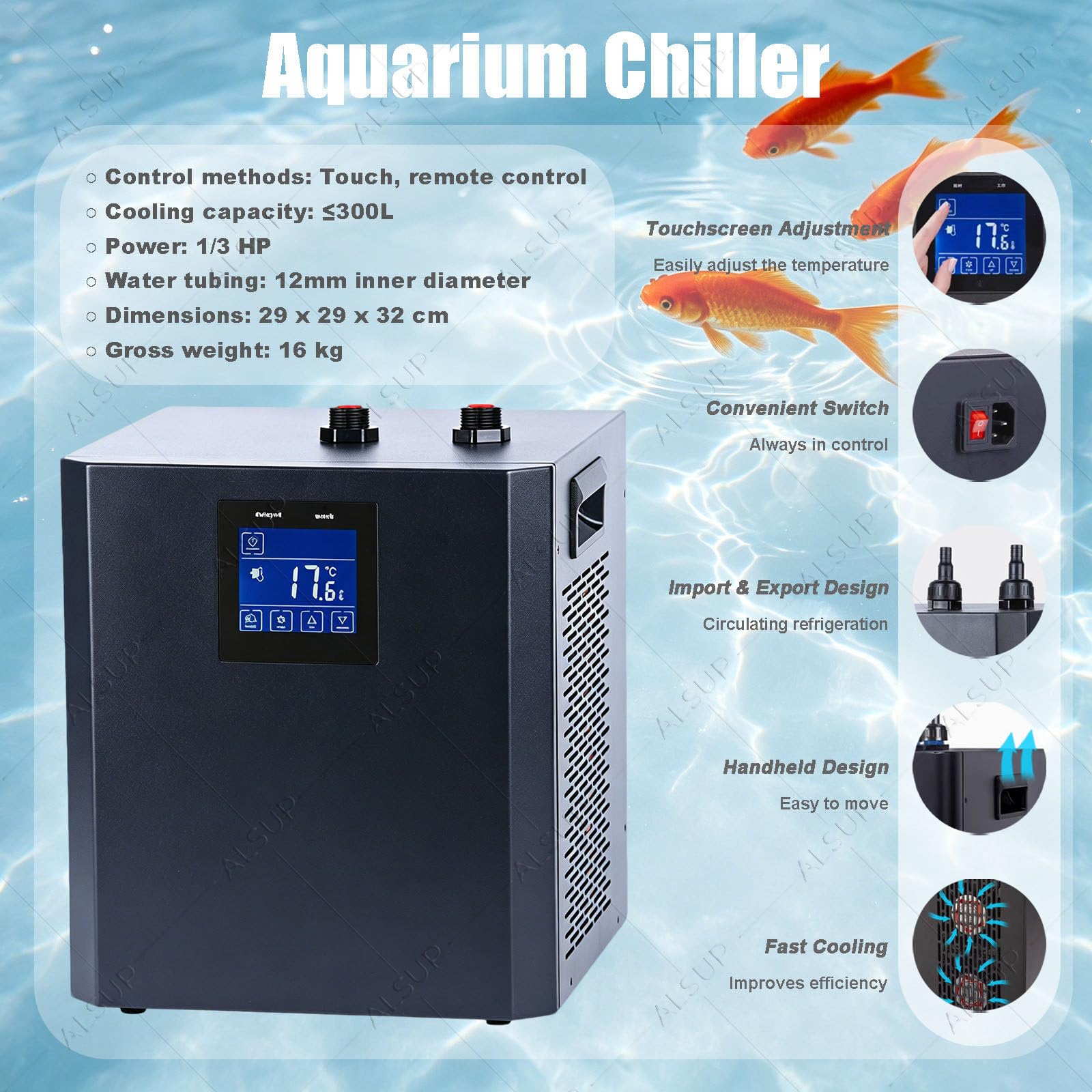 Refroidisseur d'aquarium, Refroidisseur d'eau 1/3 CV, Fish Tank Chiller 110V | Chauffage/Refroidissement Rapide Thermostat D'aquarium, Pour Poissons Crevettes Coraux 2in1AquariumHeaters/Chiller 300L