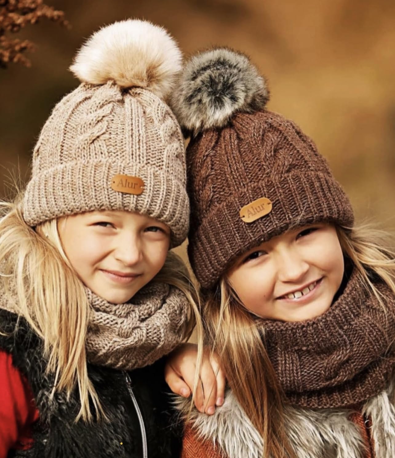 Alur Bonnet Fille et Garcon avec Pompon et Cache Cou Bebe - Ensemble Bonnet Echarpe Chaud et Universelle - Élastique en Douce Bonnet et Tour de Cou Enfant (A1)