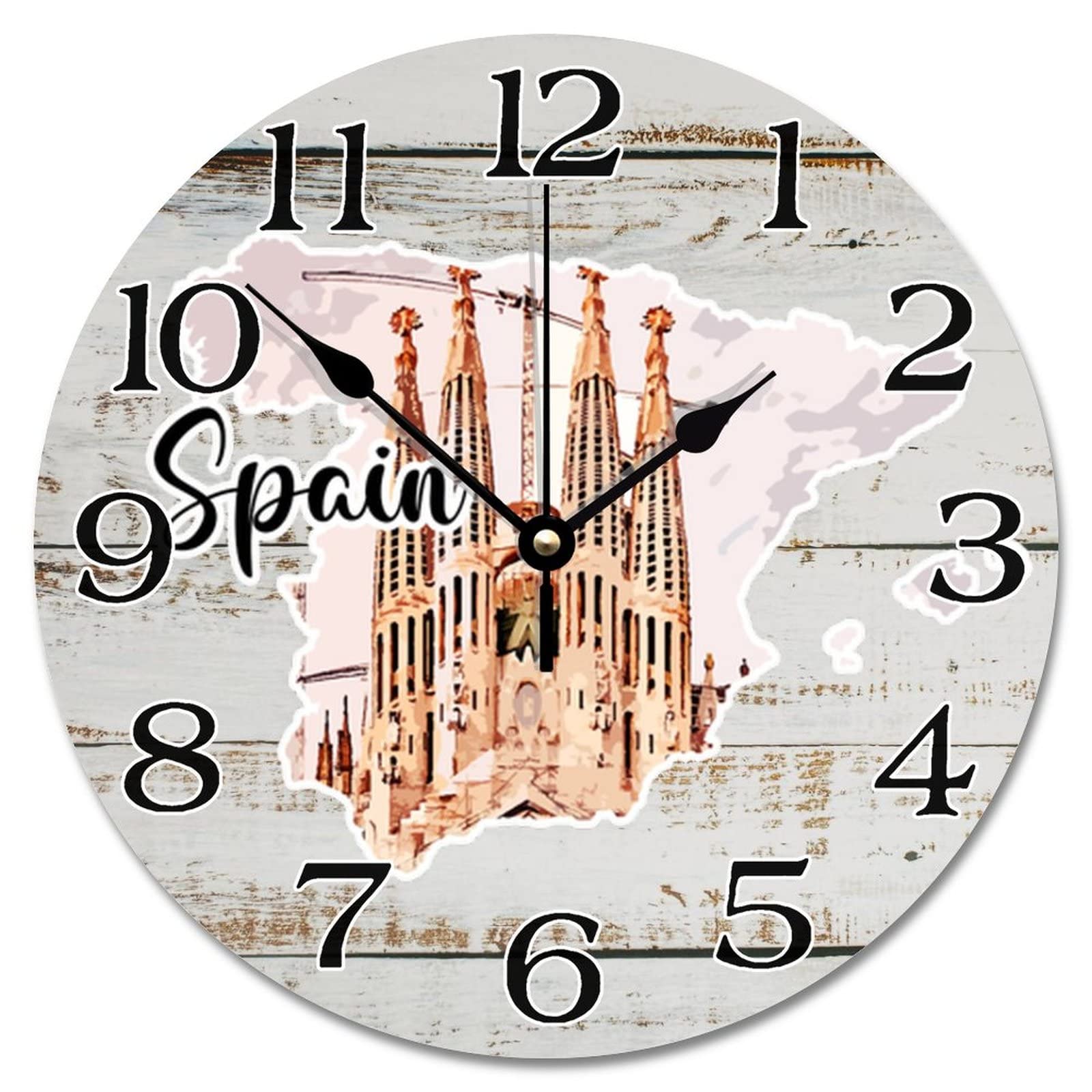 Horloge murale en bois Espagne idée cadeau originale sans tic-tac 30cm