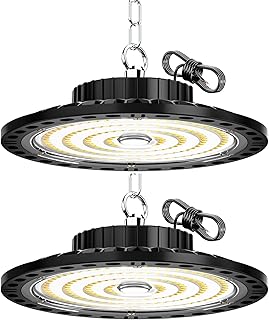Hallenstrahler LED 100W, 2 Stück 10000LM Hell UFO Hallenbeleuchtung LED Werkstatt Deckenleuchte Kaltweiß 6500K, IP65 Wasserdicht Industrielampe für Garagenlampe Kellerlampe Werkstattlampe