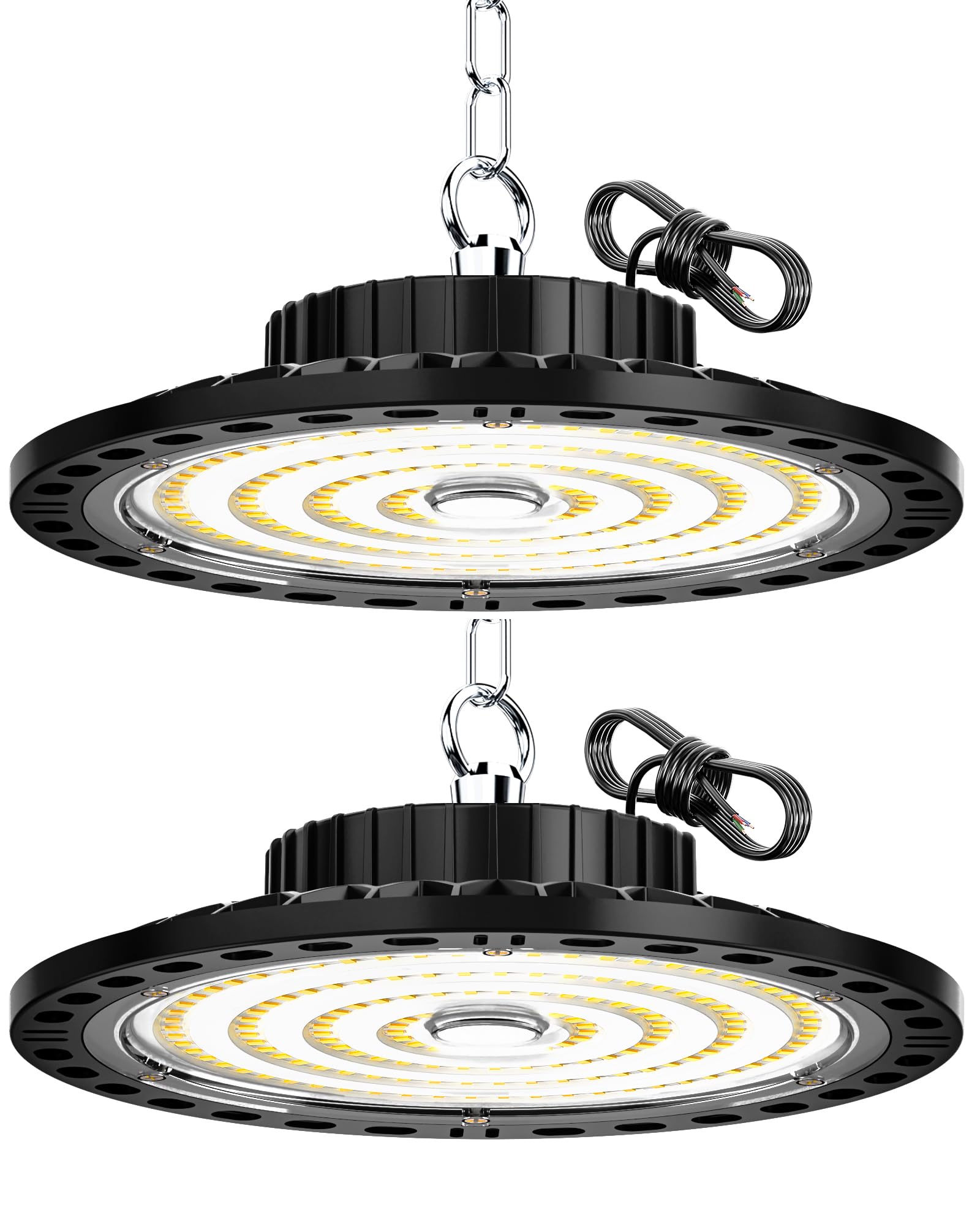 HAPYLUMI Hallenstrahler LED 100W, 2 Stück 10000LM Hell UFO Hallenbeleuchtung LED Werkstatt Deckenleuchte Kaltweiß 6500K, IP65 Wasserdicht Industrielampe für Garagenlampe Kellerlampe Werkstattlampe