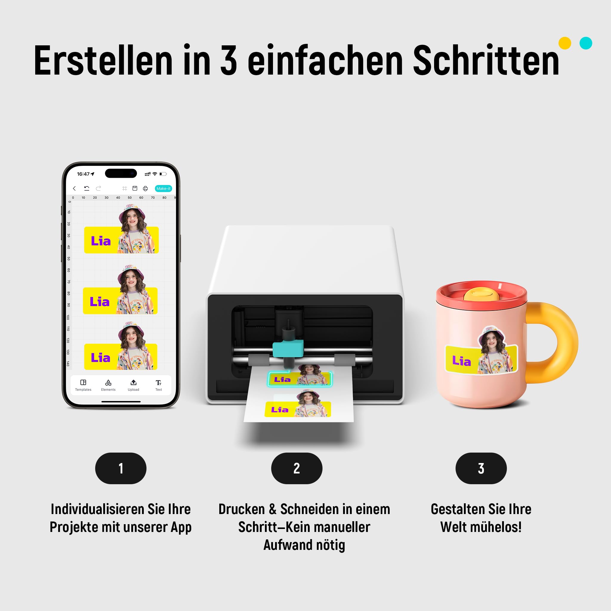Liene PixCut S1 All-in-One Fotodrucker Aufkleberdrucker Schneidemaschine 300 DPI Farbsublimation