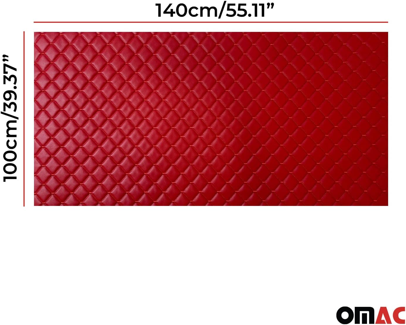OMAC Embossed Red Faux Leather Lining Red Stitch Car Upholstery 1 Yard x 1.5 Yards