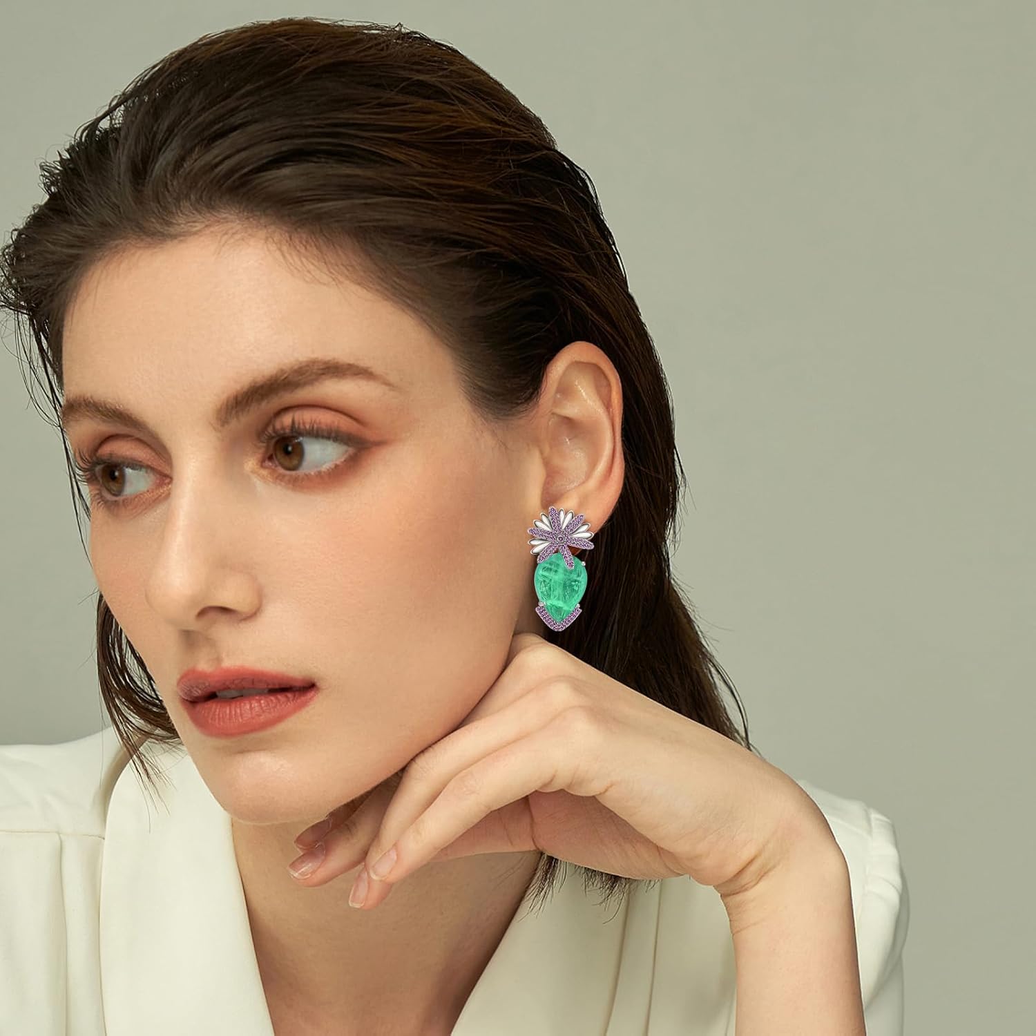 S925 Sterling Silver posts Teardrop Flower Earrings for Women Crystal Dangle Drop Cubic Zirconia Rhinestones Statement Wedding Party Prom Earrings for Mom Wife - Image 2