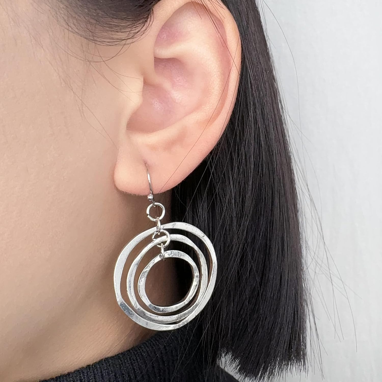 Silver Circle Earrings Sterling Silver Earrings for Women Bohemian Earrings Hypoallergenic Irregular Dangle Earrings Boho Earrings for Women - Image 4