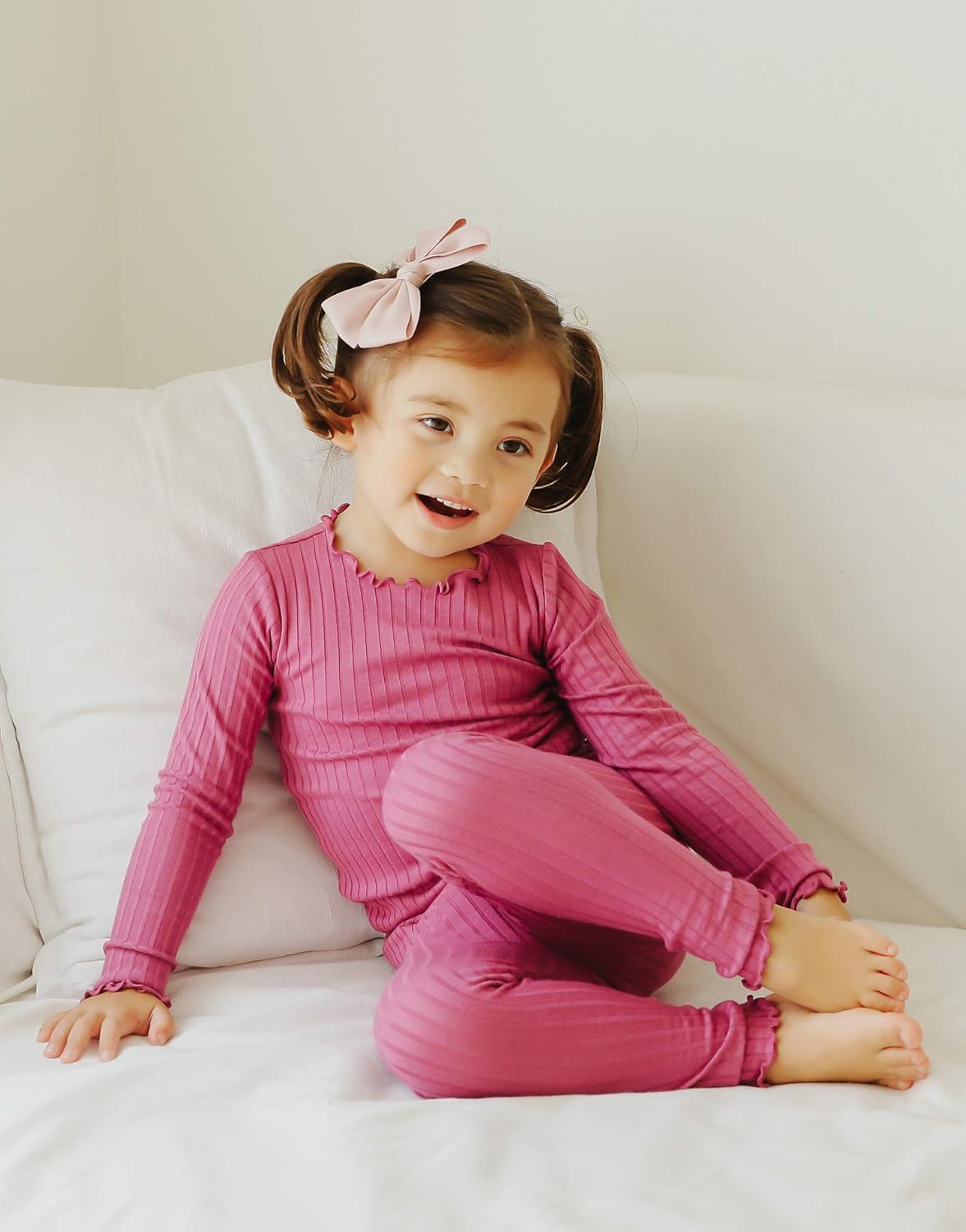 VAENAIT BABY 6M-12Y Infant Kids Toddler Junior Girls Soft Comfy Modal Tencel Shirring Sleepwear Pajamas 2pcs Set - Image 4