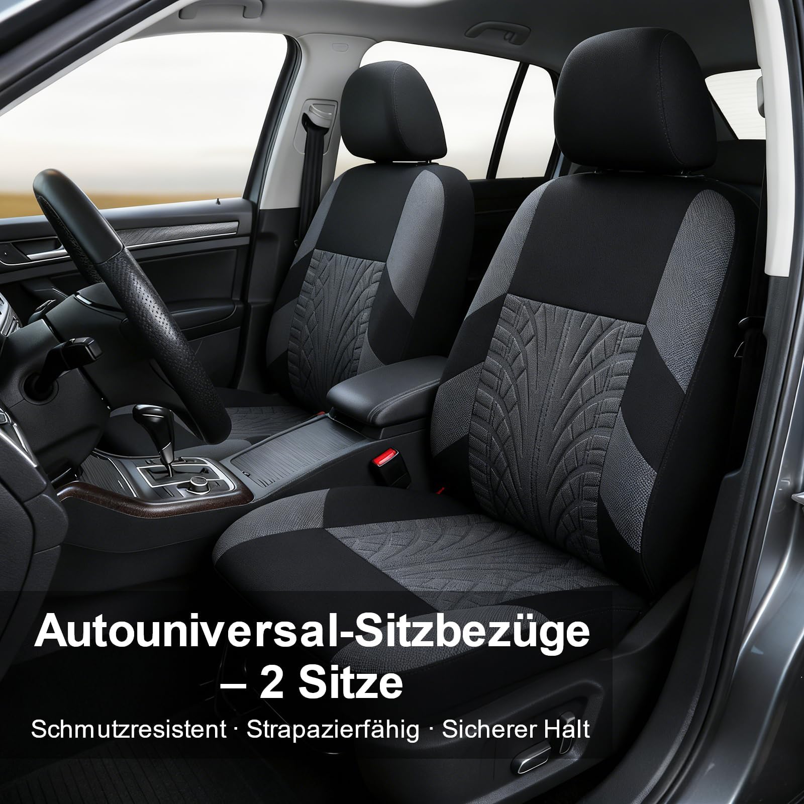 Autositzbezüge Universal Fit Sitzbezüge Auto Komplettset für 5 Sitze, Vierjahreszeiten Sitzbezügesets, Atmungsaktiv, Strapazierfähig, Pflegeleicht, Vollschutz mit 3D Prägung (Grau)