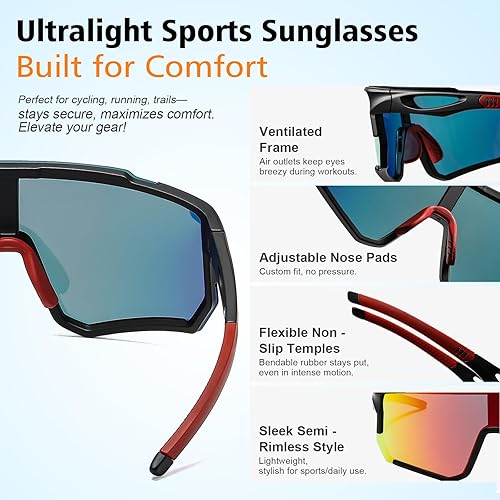 Miniatura 6 de Suertree Gafas de Sol Polarizadas para Ciclismo para Hombres y Mujeres con Protección UV con Clip para Miopía para Béisbol, Ciclismo, Carrera, MTB