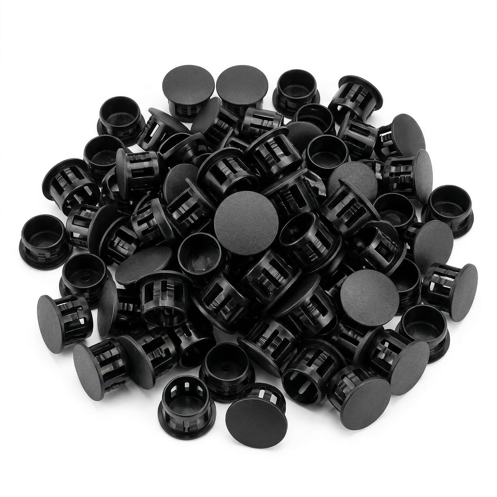 TAILONZ PNEUMATIC 100Pcs Plastic Snap-in Hole Plugs, 3/8" Cover Caps, Black Cover Plugs for Drill Holes for Panel & Furniture Hole Protection
