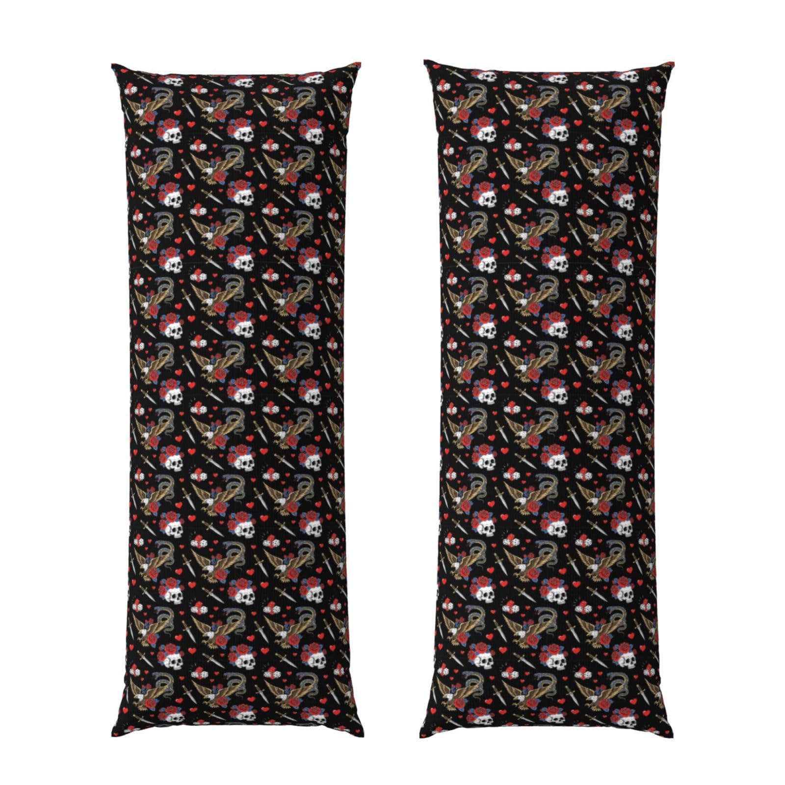 Long Pillowcase 20x60 Vintage Rock Snake Knife Wild Eagle Rose Skull, Body Pillow Cover with Hidden Zipper, Premium Quality Velvet, Breathable Rectangular Case for Bed Couch