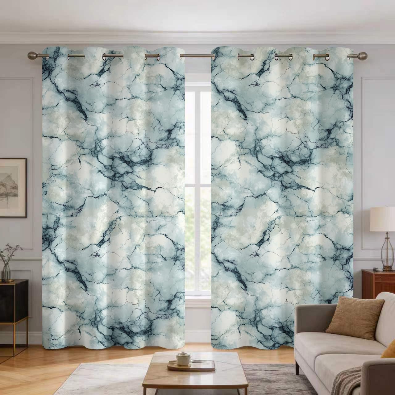 Rideau occultant moderne contre la lumière motif marbre bleu abstrait