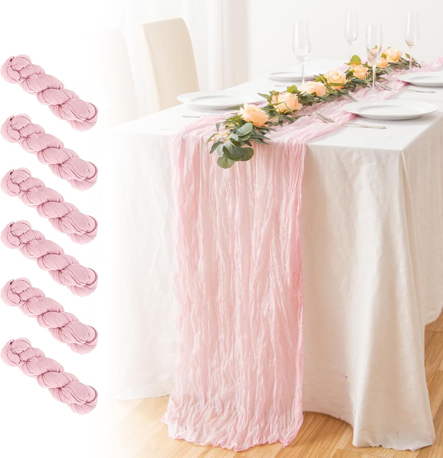 JYFLZQ Pink Cheesecloth Table Runner 35 x 120 Inch 12 Packs 10ft Cheese Cloth Gauze Table Runner Boho Wedding Table Runner Bridal Shower Party Decorations