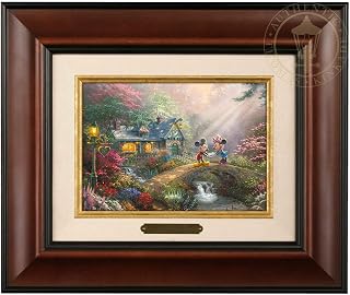 Thomas Kinkade Studios Mickey and Minnie Sweetheart Bridge 5 x 7 Brushwork (Burl Frame)