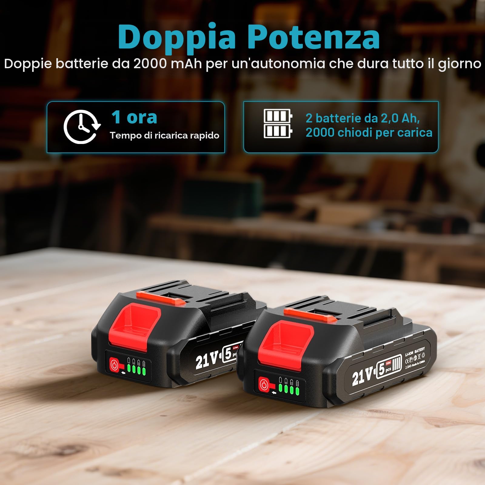 SEESII Chiodatrice Brad a Batteria, Pistola Sparachiodi Elettrica Calibro 18 con 2 Batterie da 2,0Ah e 1000 Pezzi di Chiodi e Graffette, Profondità di Inchiodatura Regolabile